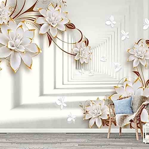 3D Çiçek Desenli Duvar Kağıdı – Zarif ve Derinlik Hissi Veren Lale Tasarımı Poster