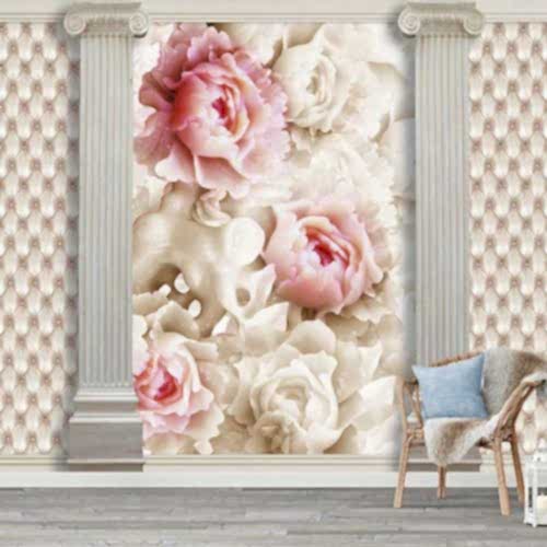 3D Mermer ve Çiçek Tasarımlı Duvar Kağıdı Şık Dekorasyon