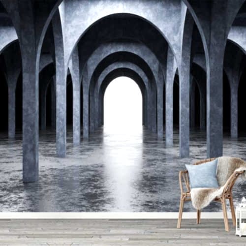 3D Gotik Koridor Duvar Kağıdı – Gizemli ve Derinlik Hissi Veren Mimari Tasarım Poster