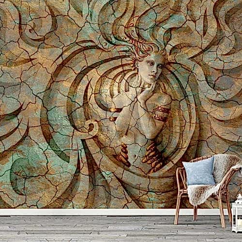 Antik Tanrıça ve Soyut Dokular Duvar Kağıdı