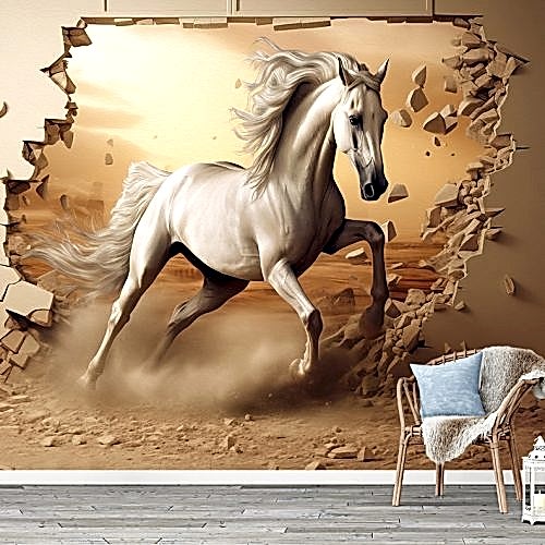 Dinamik At Figürlü 3D Yapışkanlı Duvar Kağıdı – oysterbay.shop